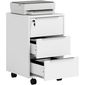 Homcom - Modern 3-Drawer Locking File Cabinet Mobile Filing Cabinet White