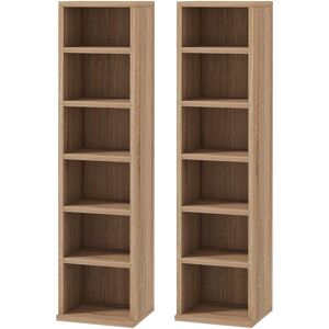 Homcom - Set of 2 cd Media Display Shelf Unit Tower Rack Adjustable Natural