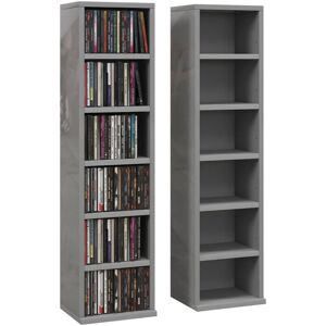 Homcom - Set of 2 cd Media Display Shelf Unit Tower Rack Adjustable High Gloss Grey