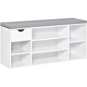 Homcom - Shoe Storage Cabinet Bench w/ Cushion Adjustable Shelves White