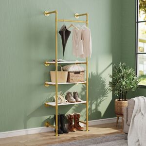 Unho - Industrial Pipe Clothing Rack with 3-Tier Storage Shelves Garment Hanging Rack