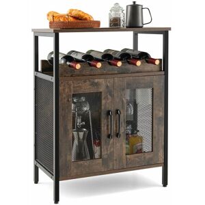 Costway - Industrial Wine Bar Cabinet Kitchen Storage Sideboard w/ Wine Rack Glass Holders