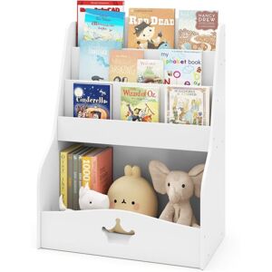 Costway - Kids Bookshelf Montessori Bookshelf w/3 Shelves & Open Compartment White