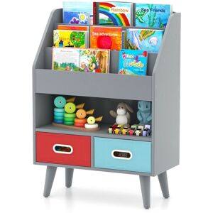 Costway - Kids Bookshelf Wooden Children's Book Display Rack 3-Tier shelves-Grey