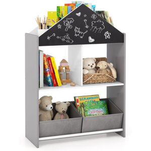 Costway - Kids Dollhouse Bookshelf Wooden Toy Storage Organizer-Gray