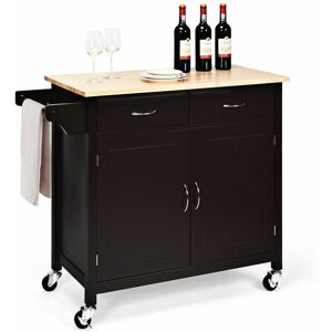Costway - Kitchen Island Rolling Storage Trolley Cart Cupboard 2 Doors Cabinet W/2 Drawers