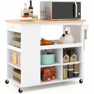 Costway - Kitchen Island Rolling Storage Trolley Cart Cupboard With 4 Adjustable Shelves