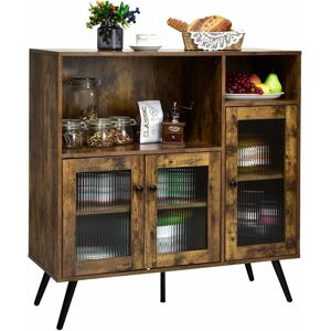 Costway - Kitchen Storage Cabinet Wooden Buffet Sideboard Cupboard Tempered Glass Doors