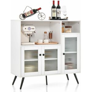 Costway - Kitchen Storage Cabinet Wooden Buffet Sideboard Cupboard Tempered Glass Doors