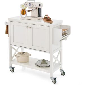 Costway - Kitchen Storage Trolley Cart Rolling Island Shelves Cupboard 2 Doors &Towel Rack