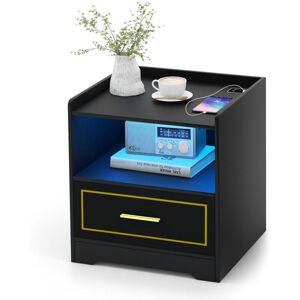 Costway - led Nightstand Smart Bedside Table Cabinet Side End Table Storage Living Room