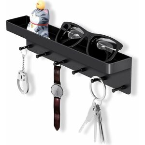 DEWDAT Metal Wall Key Holder with Storage Shelf, Wall Mounted Key Holder with 6 Hooks and Magazine Holder, Best Choice for Organizing Keys, Kitchen Utensils