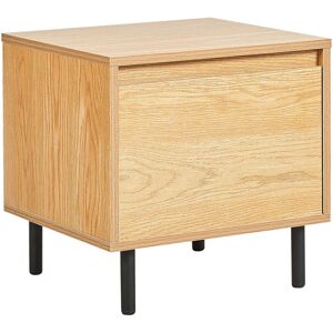 Beliani - Minimalistic Bedside Table Nightstand 1 Drawer Capacious Light Wood Finish Black Metal Legs Nikea