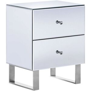 BELIANI 2 Drawer Bedside Table NESLE Glass Mirrored Silver