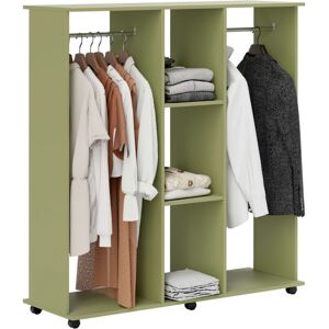 Homcom - Mobile Double Open Wardrobe w/ Clothes Hanging Rail Colthing Green