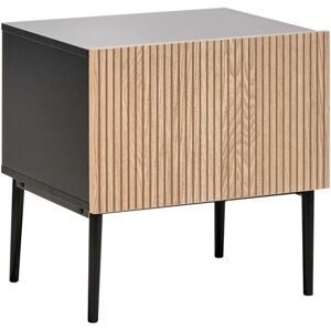 Beliani - Modern Bedside Table mdf Ribbed Natural Ash Wood Front Nightstand Bedroom 1 Drawer Black Blythe