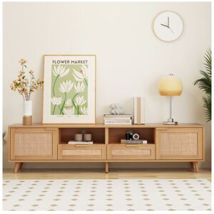 Dewdat - Modern Rattan tv Stand,TV Cabinet, Media Entertainment Center with 4 Storage cabinet and 2 Open Shelves, for Living Room, Bedroom and