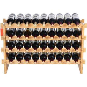 Mophorn - 36 Bottle Stackable Modular Wine Rack, 4-Tier Solid Bamboo Wood Storage Racks, Floor Freestanding Wines Holder Display Shelf, Wobble-Free