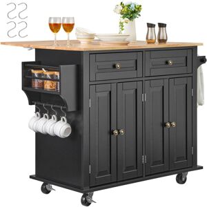 Mophorn - Kitchen Island Cart, 43' Wood Top Mobile Carts with Storage Cabinet, Rolling Table with Drop Leaf, Spice Rack, Towel Bar, Adjustable Shelf,