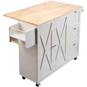 MOPHORN Kitchen Island Cart 45.3 Solid Wood Top Rolling Storage Cabinet with Spice Rack, Towel Rack, Drop Leaf, and Drawer, Portable Mobile Table on Wheels,