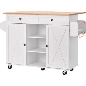 Mophorn Kitchen Island Cart with Wooden Top, Storage Cabinet, and Drop Leaf, Rolling Table with Drawers, Spice Rack, Portable Design with Swivel