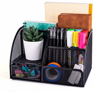 Héloise - Multifunctional Desktop Storage, Simple Mesh Desk Organizer with Sliding Drawer, Space-Saving Pen Holder (Black)