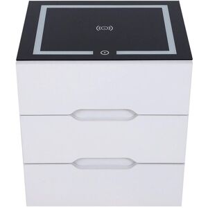 Tlily - Nightstands Wireless Charging Station and led Lights, Modern End Side Table with 3 Drawers Nightstand Storage Cabinet