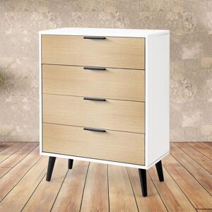 MARLBOROUGH Oak and Matt White Wide Chest of Drawers (4 Drawers)