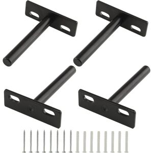 Cyslmuk - 4 Pack 3 Inch Floating Shelf Brackets, Heavy Duty Blind Shelf Brackets, Hidden Wall Mounted Brackets for Wood Floating Shelves, Black