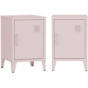 Sweeek - Industrial bedside table 1 door (set of 2), Soho, Pink, 38x38x57 cm
