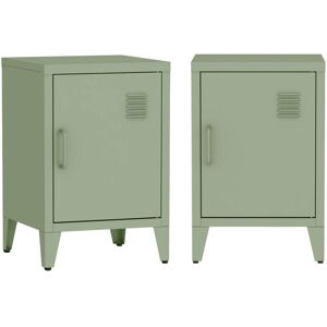 Sweeek - Industrial bedside table 1 door (set of 2), Soho, Green, 38x38x57 cm