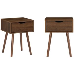 Sweeek - Pair of 1-drawer walnut stained wood bedside tables, Nepal, Walnut, 39x39x55 cm