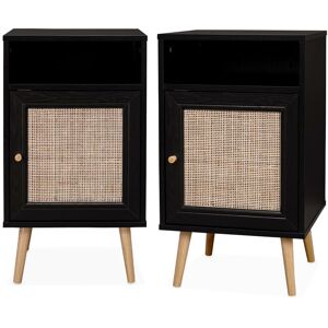 Sweeek - Pair of scandi-style bedside tables with cupboard, Boheme, Black, 39x40x70 cm