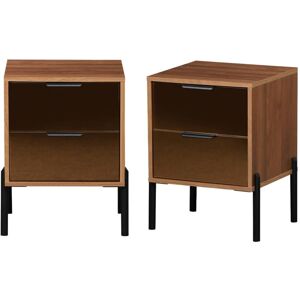 Sweeek - Pair of vintage 2-drawer bedside tables with wooden effect and glass, Glassy, Walnut, 43x38x548 cm