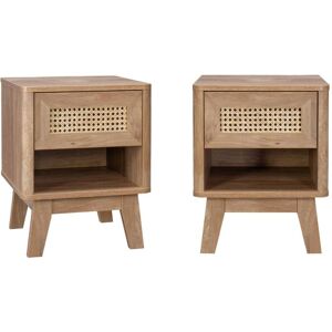 Sweeek - Pair of wooden and cane effect bedside tables, Mani, Natural, 39x39x49 cm