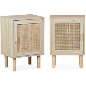 Sweeek - Pair of woven rattan bedside tables, Camargue, Natural, 40x30x58 cm