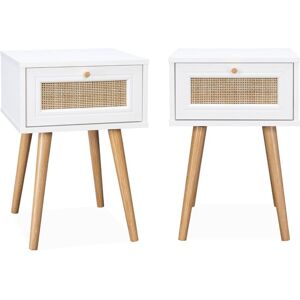 Sweeek - Pair of woven rattan bedside tables with drawer, Boheme, Blanc cassé, 39x39x55.4 cm