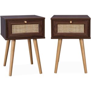 Sweeek - Set of 2 dark wood and cane effect bedside tables with 1 drawer