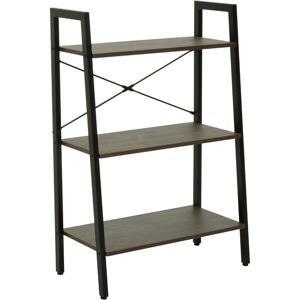 Premier Housewares - Interiors by Premier Functional Three Tier Dark Oak Veneer Ladder Shelf Unit, Stylish Industrial Narrow Shelf, Versatile Cupboard