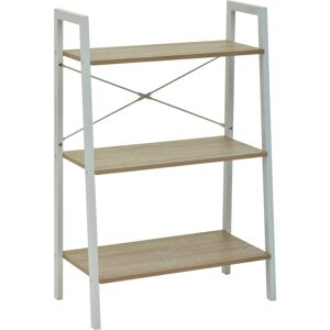 Premier Housewares - Interiors by Premier Three Tier Natural Oak Veneer Ladder Shelf Unit, Functional Industrial Narrow Shelf, Versatile Tall Cupboard