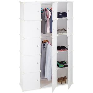 Relaxdays - 11-Compartment Shelving Unit Wardrobe, Modular Plug-In Plastic Shelf, 2 x Clothes Rails, White