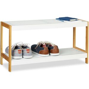 Relaxdays - 2-Tier Shoe Rack, Robust Hallway Shoe Storage Shelf, Bamboo & mdf, hwd 36.5 x 70 x 26 cm, White/Natural
