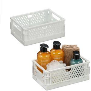 Relaxdays - 2x Collapsible Storage Boxes, Organisation Containers, Foldable Plastic Baskets, hwd: 10 x 25 x 26.5cm, White