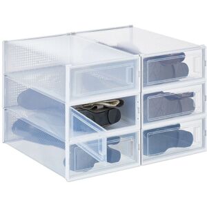 Relaxdays - 6x Shoe Box, Footwear, Flat, Stackable, Plug-In, Size 44.5, Ventilation Hole, 13.5 x 31.5 x 53 cm, Transparent