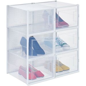 Relaxdays - 6x Shoe Box, Footwear Organiser, Stackable, Plug-In, Size 48, Ventilation Slots, 21 x 28 x 36 cm, Transparent