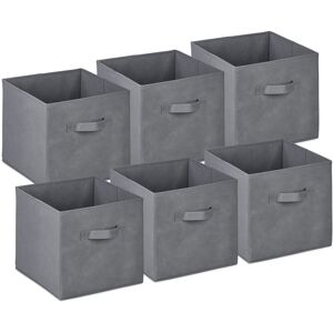 Relaxdays - 6x Storage Box, 19 l, Fabric Organiser Basket, hwd: 26.5 x 28 x 28 cm, Foldable Shelf Bin, Handle, Light Grey