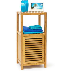 Relaxdays - Bamboo Bathroom Shelf with 3 Shelves, 80 x 36.5 x 33 cm, Rack with Wooden Door Free-Standing Shelf Wood 3-Tier Stand, Natural Colour