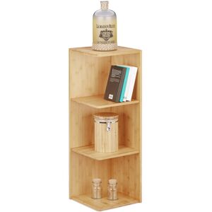 Relaxdays - Bamboo Corner Shelf, 3 Shelves, HxWxD: 85.5 x 29 x 29 cm, Bookcase, Kitchen Storage Unit, Natural Brown