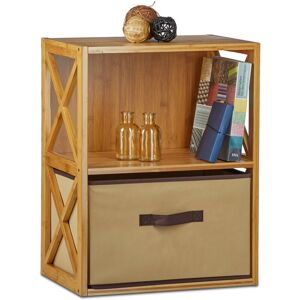 Relaxdays - Bamboo Shelf with Basket, 2 Tiers, Wooden Freestanding Bathroom Rack, Folding Drawer Box, HxWxD: 54 x 42 x 29 cm, Natural Brown
