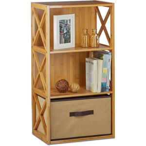 Relaxdays - 2x Bamboo Shelf with Basket, 3 Tiers, Wooden Freestanding Bathroom Rack, Folding Drawer Box, HxWxD: 42 x 29 cm